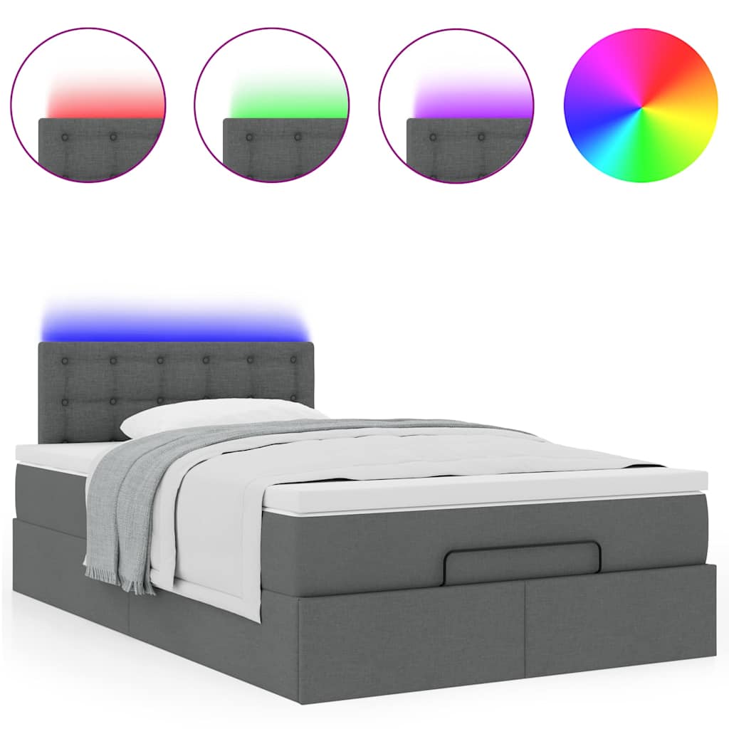 Pouf Letto con Materasso e LED Grigio Scuro 120x190 cm Tessuto