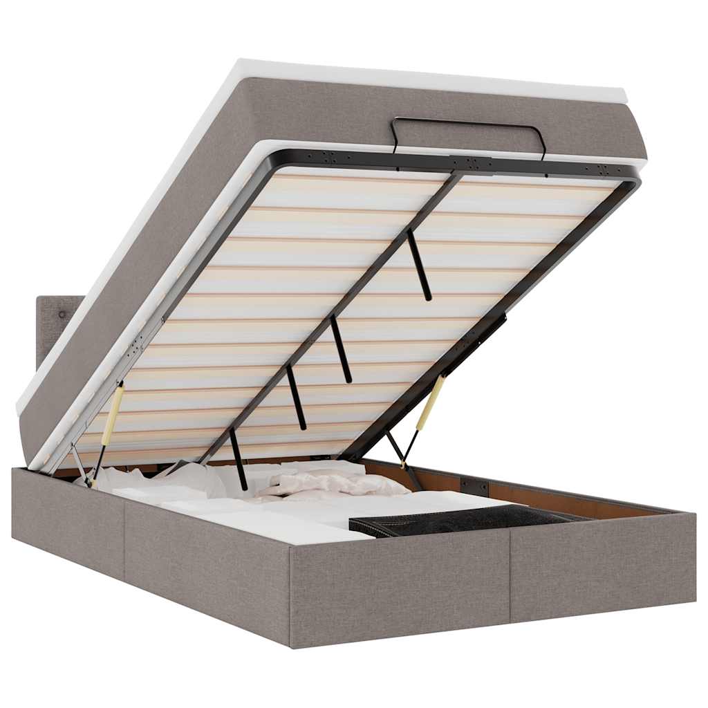 Pouf Letto con Materasso e LED Tortora 120x190cm in Tessuto
