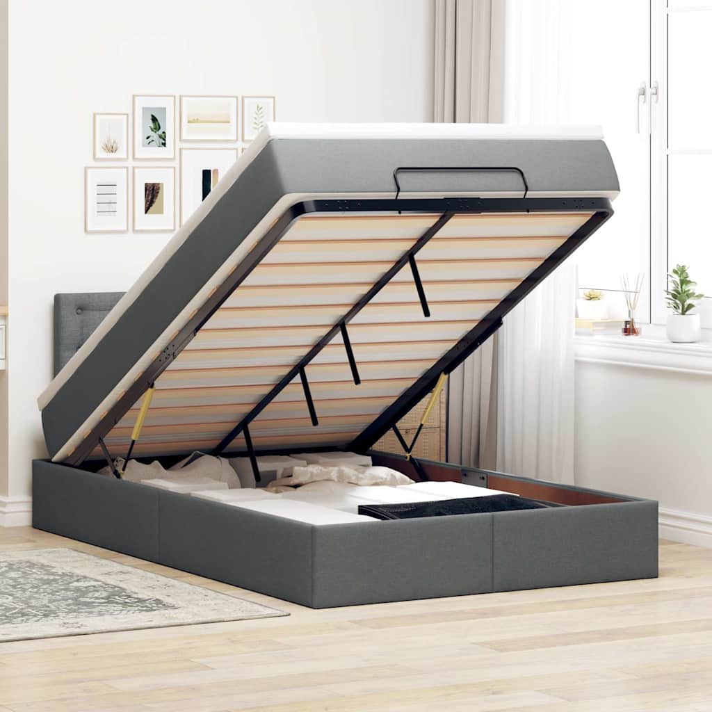Pouf Letto con Materasso e LED Grigio Scuro 120x200 cm Tessuto