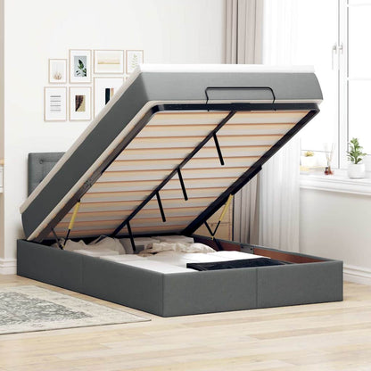 Pouf Letto con Materasso e LED Grigio Scuro 120x200 cm Tessuto