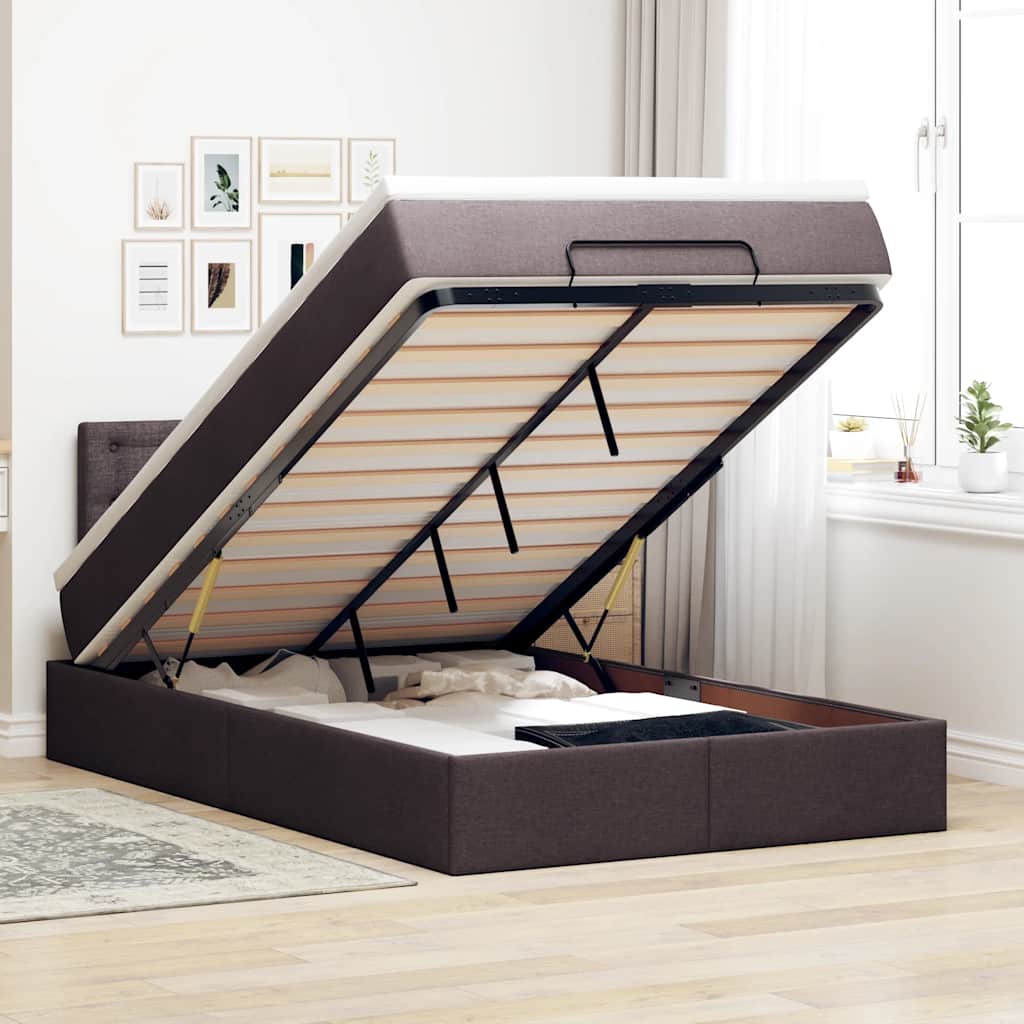 Pouf Letto con Materasso Marrone Scuro 120x200 cm in Tessuto