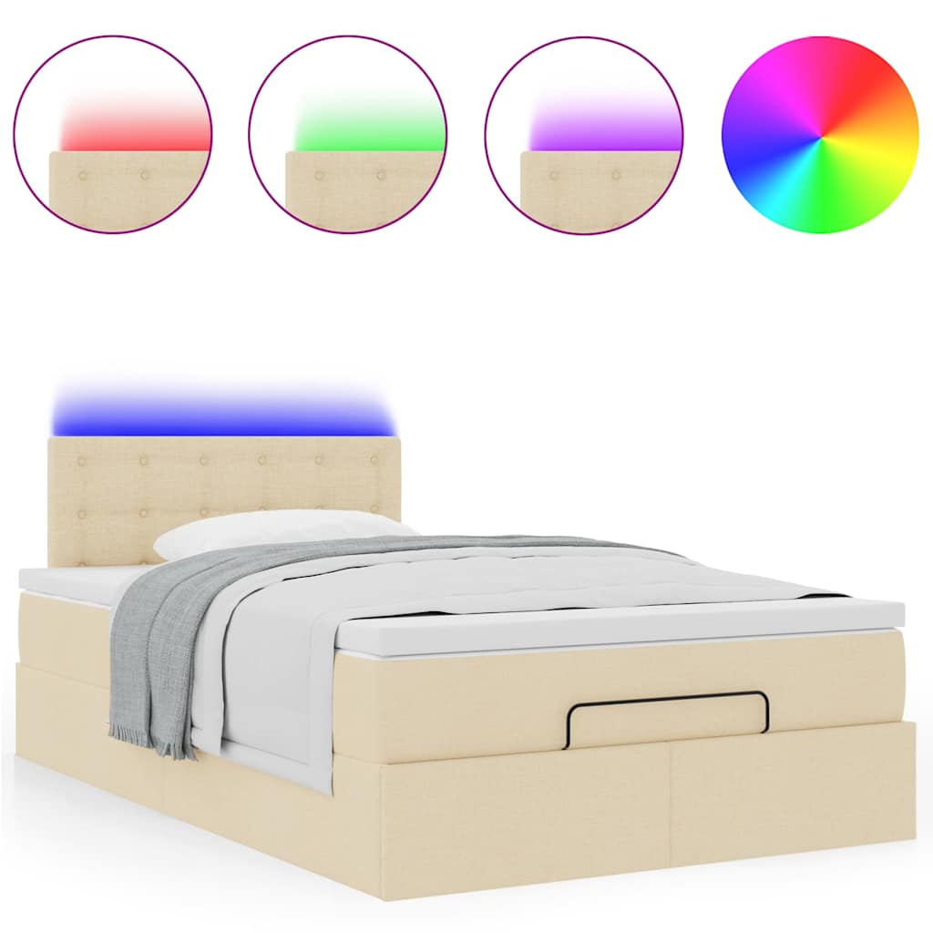 Struttura Letto Pouf con Materasso Crema 120x200 cm in Tessuto