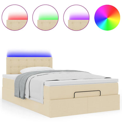 Struttura Letto Pouf con Materasso Crema 120x200 cm in Tessuto