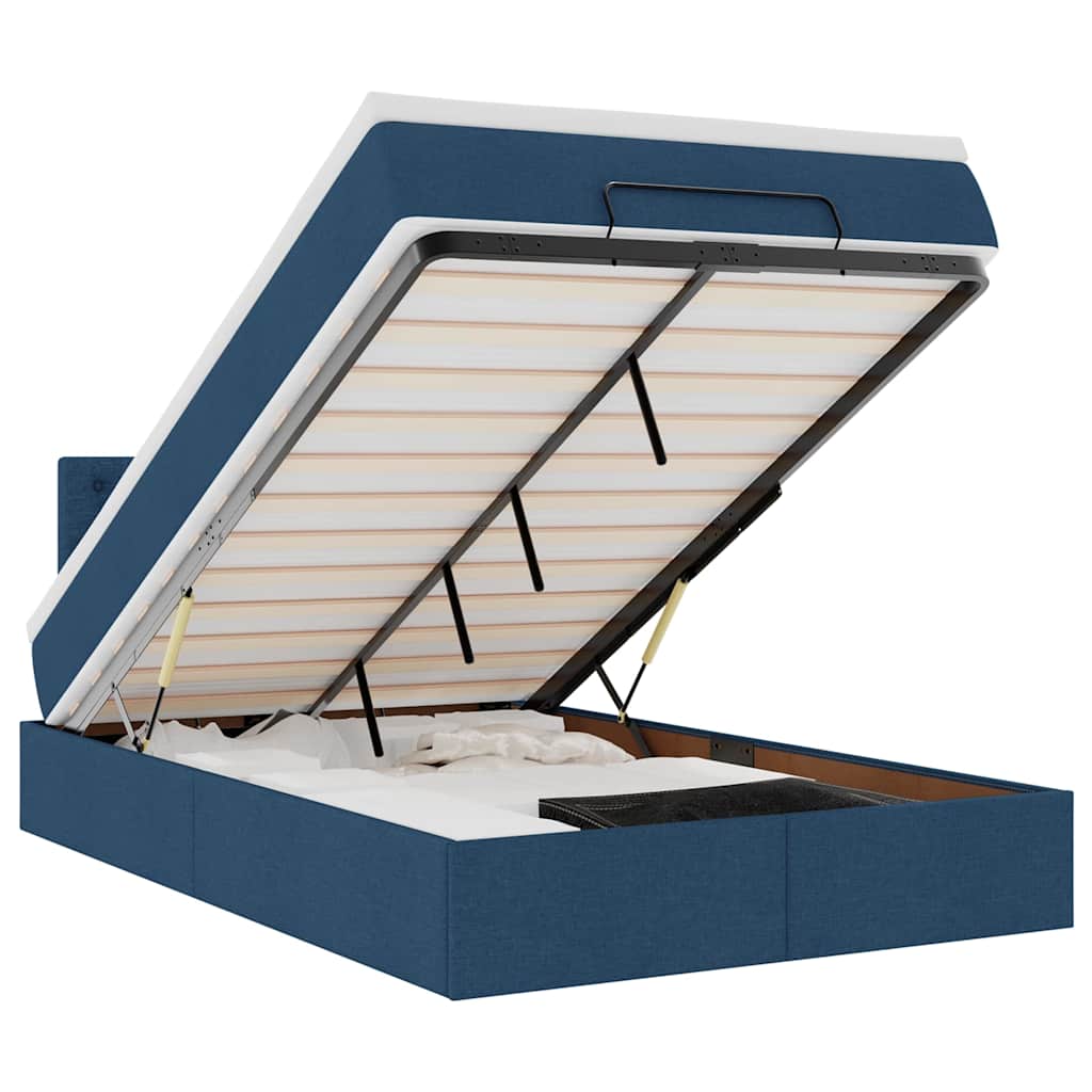Pouf Letto con Materasso e LED Blu 120x200 cm in Tessuto