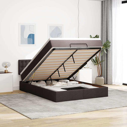 Pouf Letto con Materasso e LED Marrone Scuro 140x190 cm