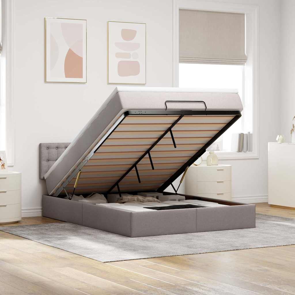Pouf Letto con Materasso e LED Tortora 140x190 cm in Tessuto