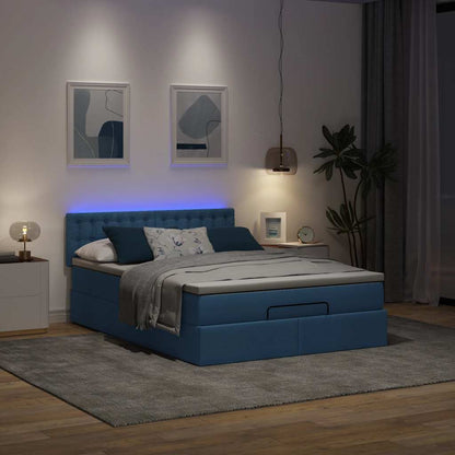 Pouf Letto con Materasso e LED Blu 140x190 cm