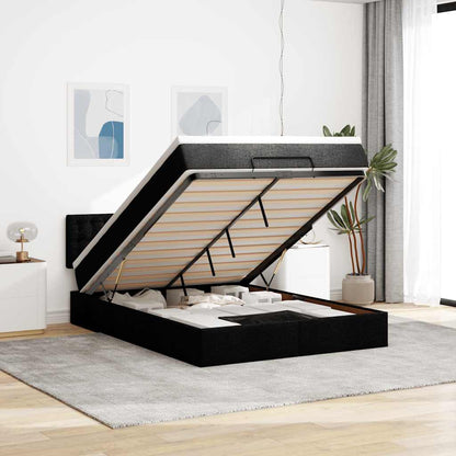 Pouf Letto con Materasso e LED Nero 140x200 cm in Tessuto