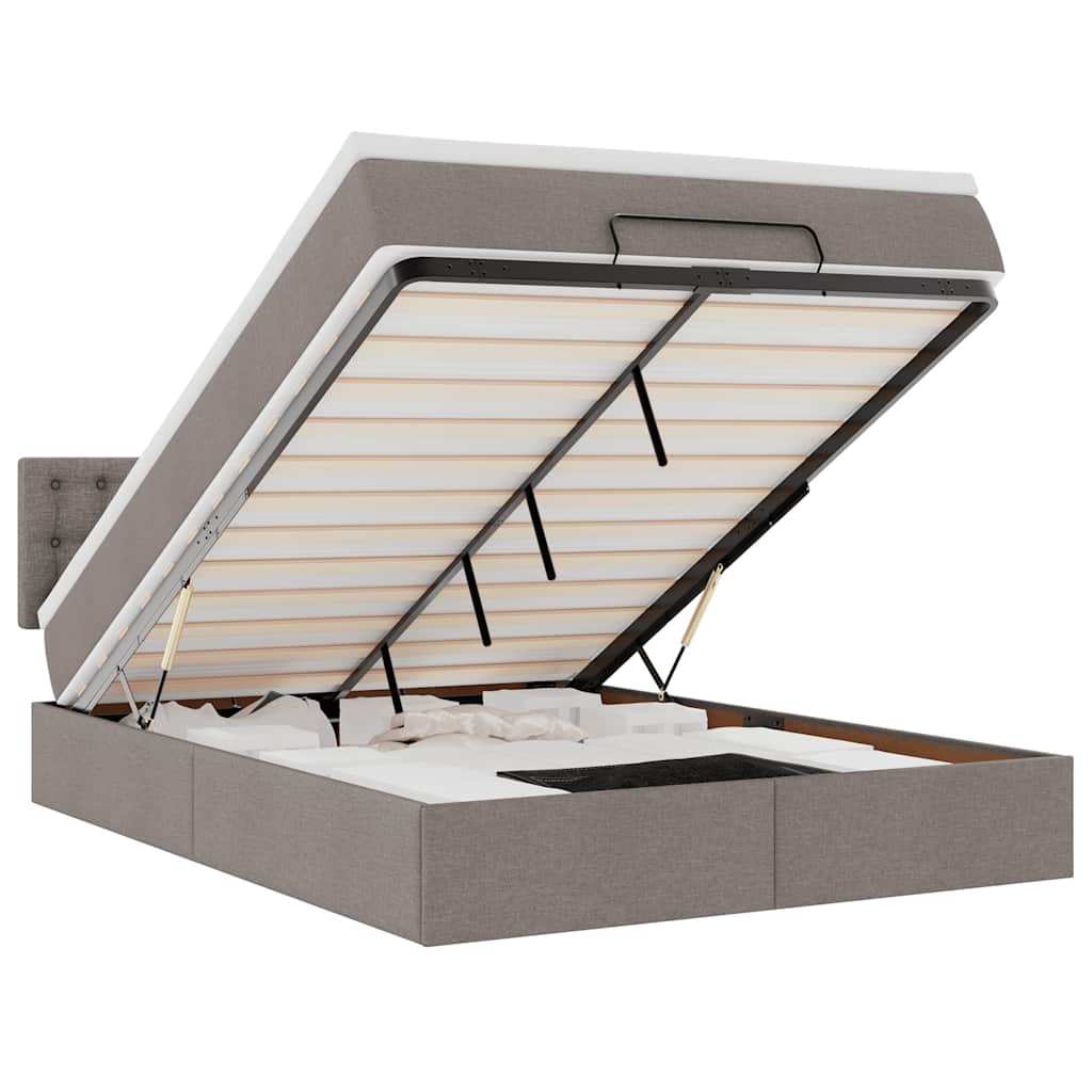 Pouf Letto con Materasso e LED Tortora 140x200 cm in Tessuto