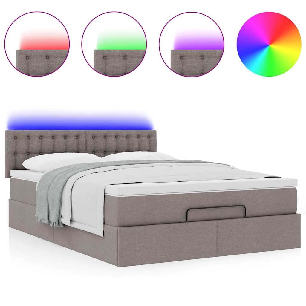 Pouf Letto con Materasso e LED Tortora 140x200 cm in Tessuto