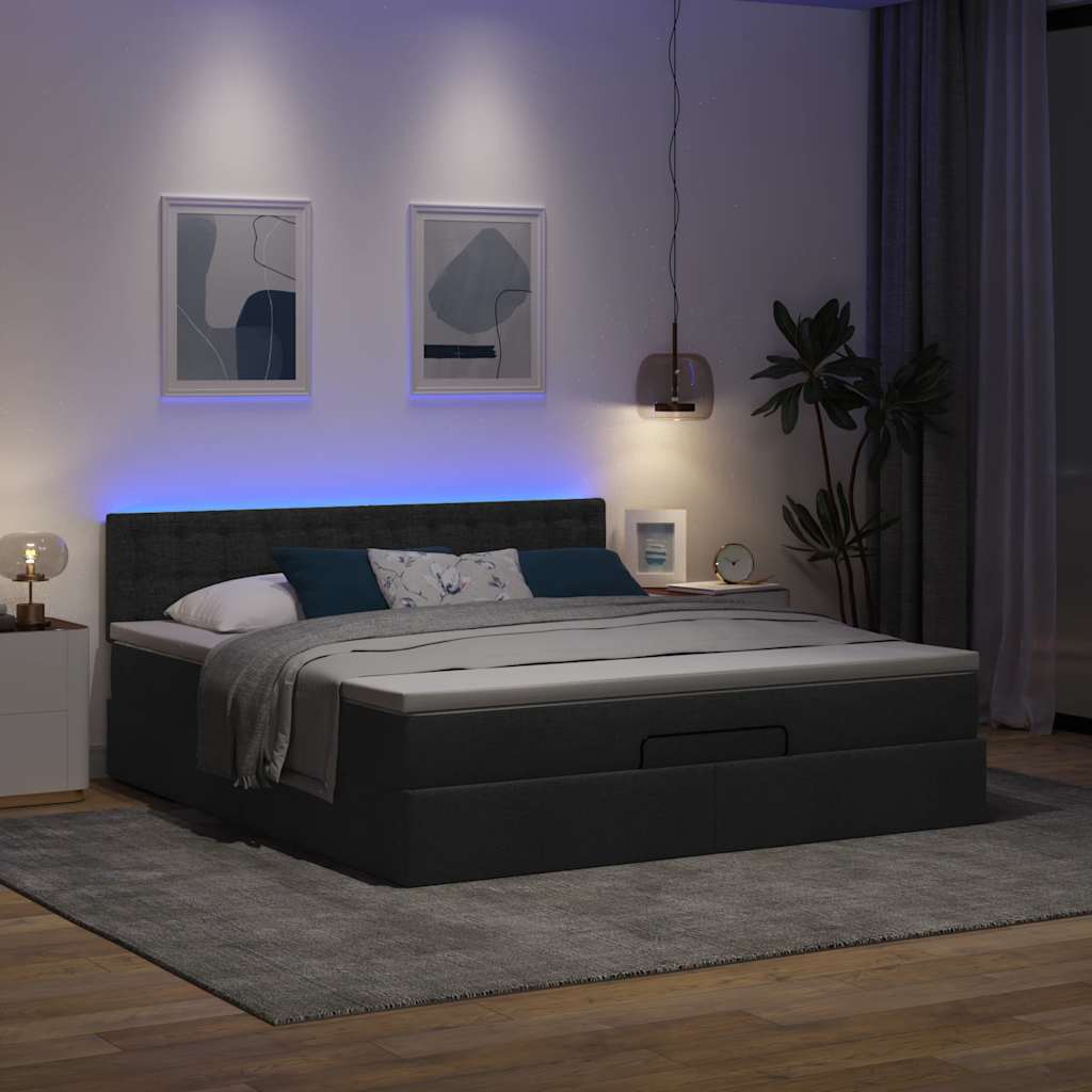 Pouf Letto con Materasso e LED Nero 180x200cm Tessuto