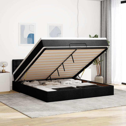 Pouf Letto con Materasso e LED Nero 180x200cm Tessuto