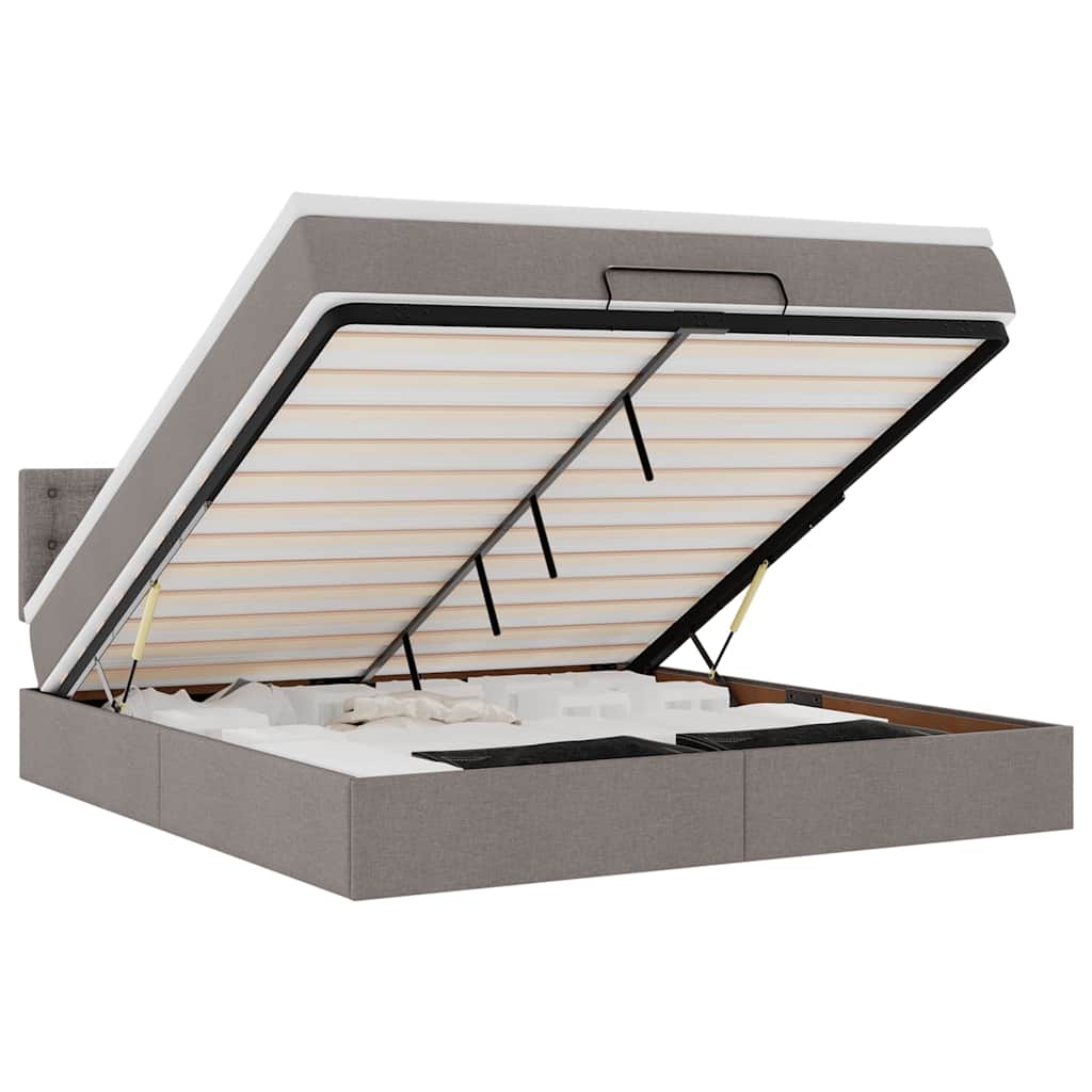 Pouf Letto con Materasso e LED Tortora 180x200cm in Tessuto