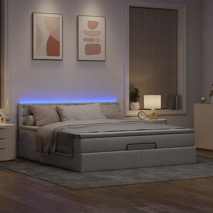 Pouf Letto con Materasso e LED Tortora 180x200cm in Tessuto