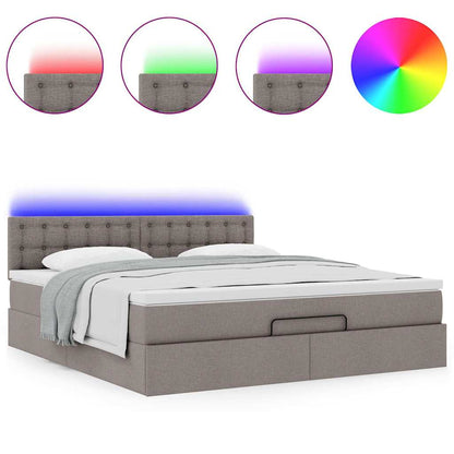 Pouf Letto con Materasso e LED Tortora 180x200cm in Tessuto
