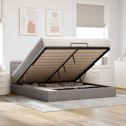 Pouf Letto con Materasso e LED Tortora 180x200cm in Tessuto