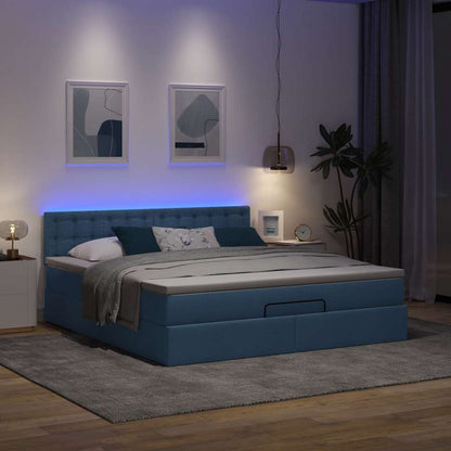 Pouf Letto con Materasso e LED Blu 180x200cm in Tessuto