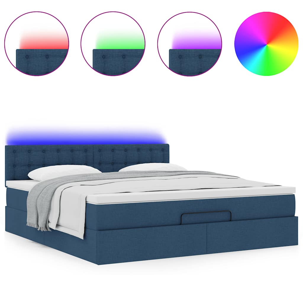 Pouf Letto con Materasso e LED Blu 180x200cm in Tessuto