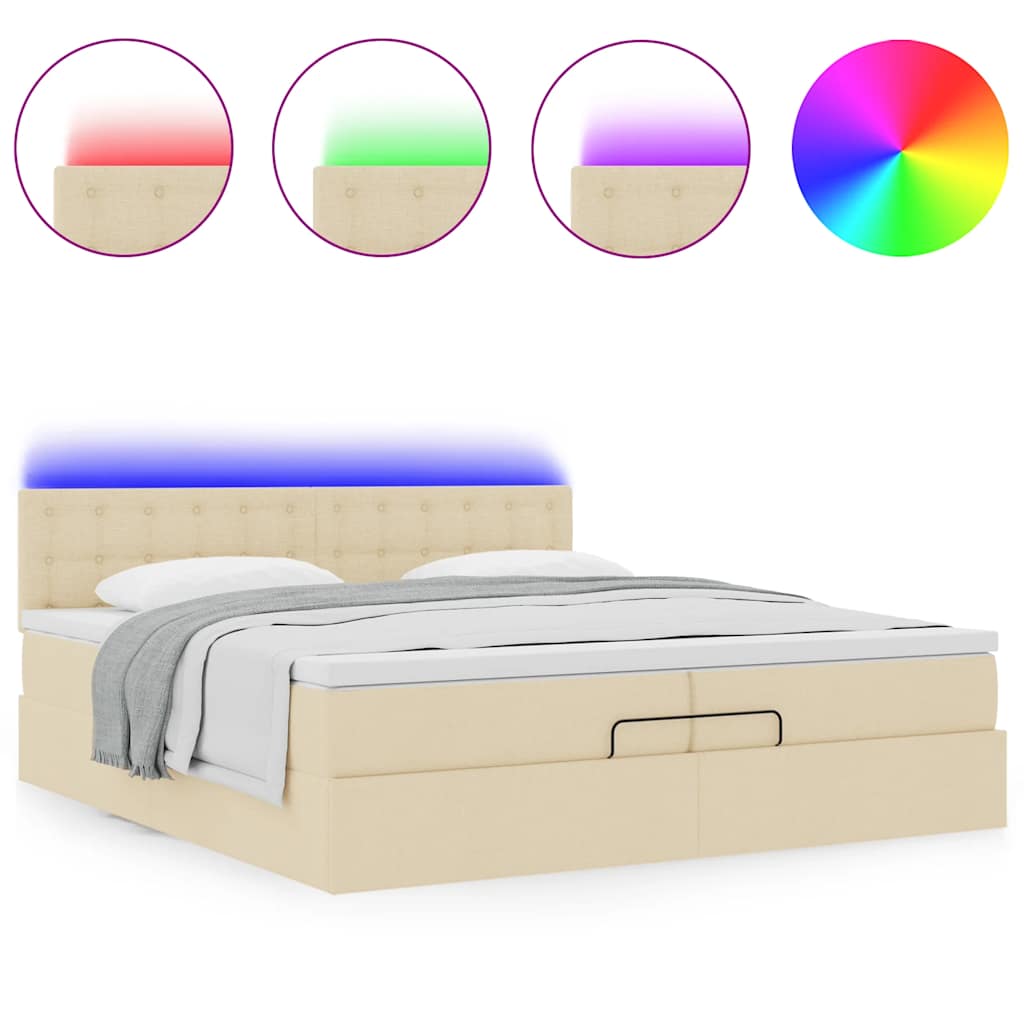 Struttura Letto Pouf con Materassi Crema 200x200 cm in Tessuto