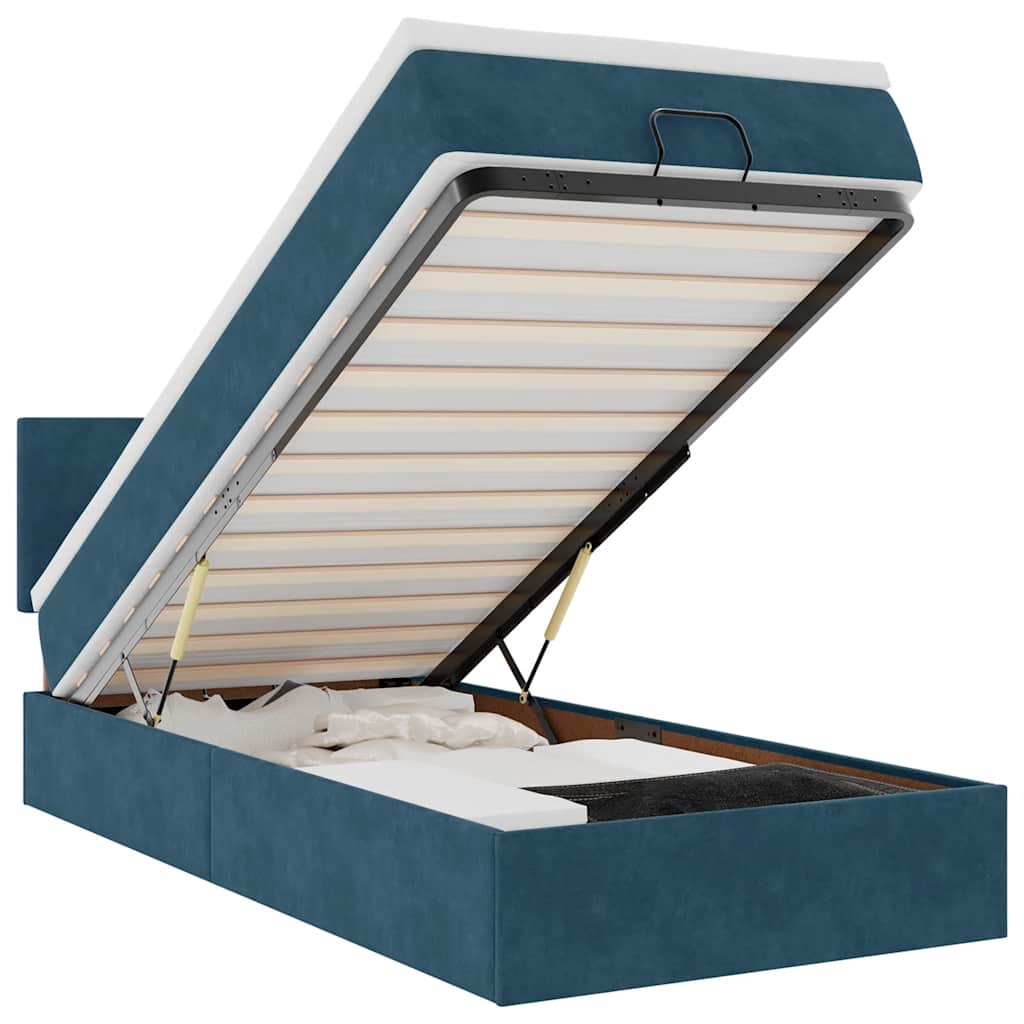 Pouf Letto con Materasso e LED Blu Scuro 80x200cm in Velluto