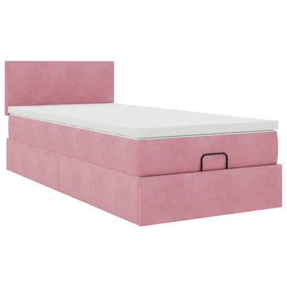 Struttura Letto Pouf con Materasso Rosa 90x200 cm in Velluto