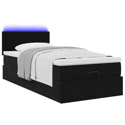 Struttura Letto Pouf con Materasso Nero 100x200 cm Velluto