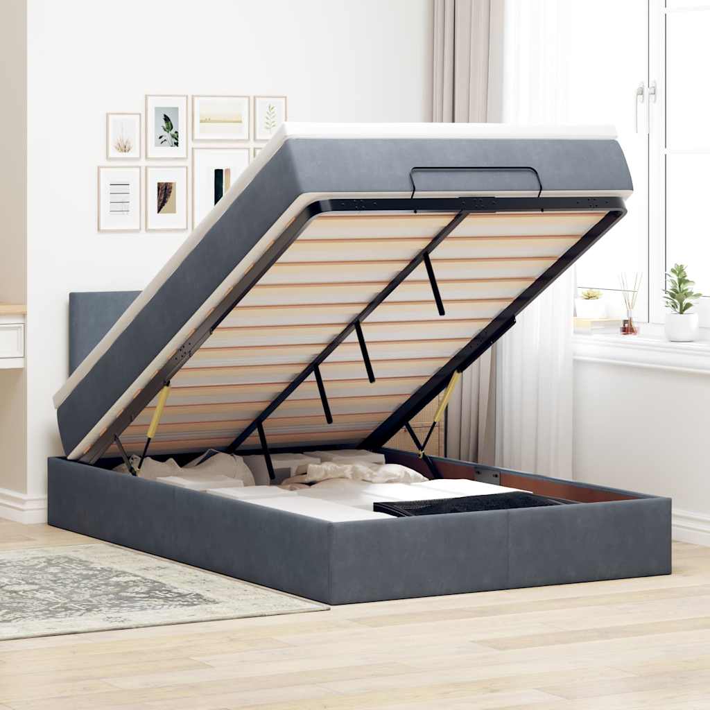 Pouf Letto con Materasso e LED Grigio Scuro 120x190cm Velluto