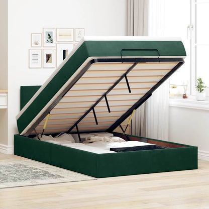 Pouf Letto con Materasso e LED Verde Scuro 120x190cm in Velluto