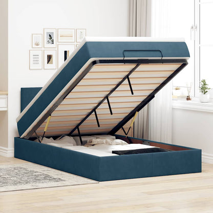 Pouf Letto con Materasso e LED Blu Scuro 120x190cm in Velluto