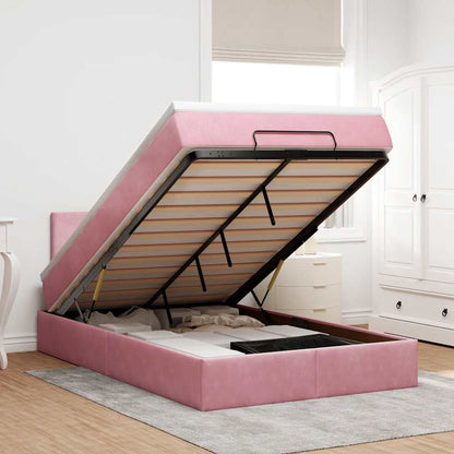 Pouf Letto con Materasso e LED Rosa 120x190cm in Velluto