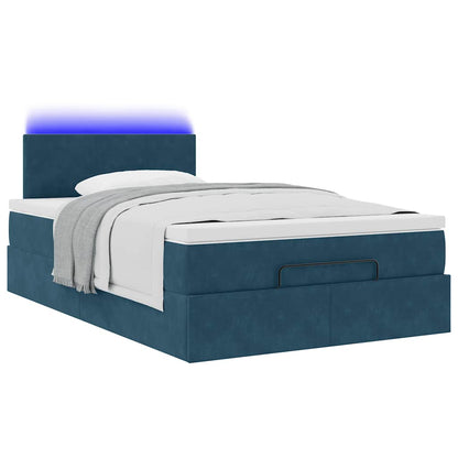 Struttura Letto Pouf con Materasso Blu Scuro 120x200 cm Velluto