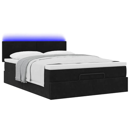 Struttura Letto Pouf con Materasso Nero 140x200 cm in Velluto