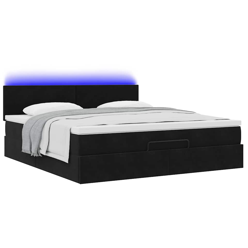 Struttura Letto Pouf con Materasso Nero 160x200 cm in Velluto