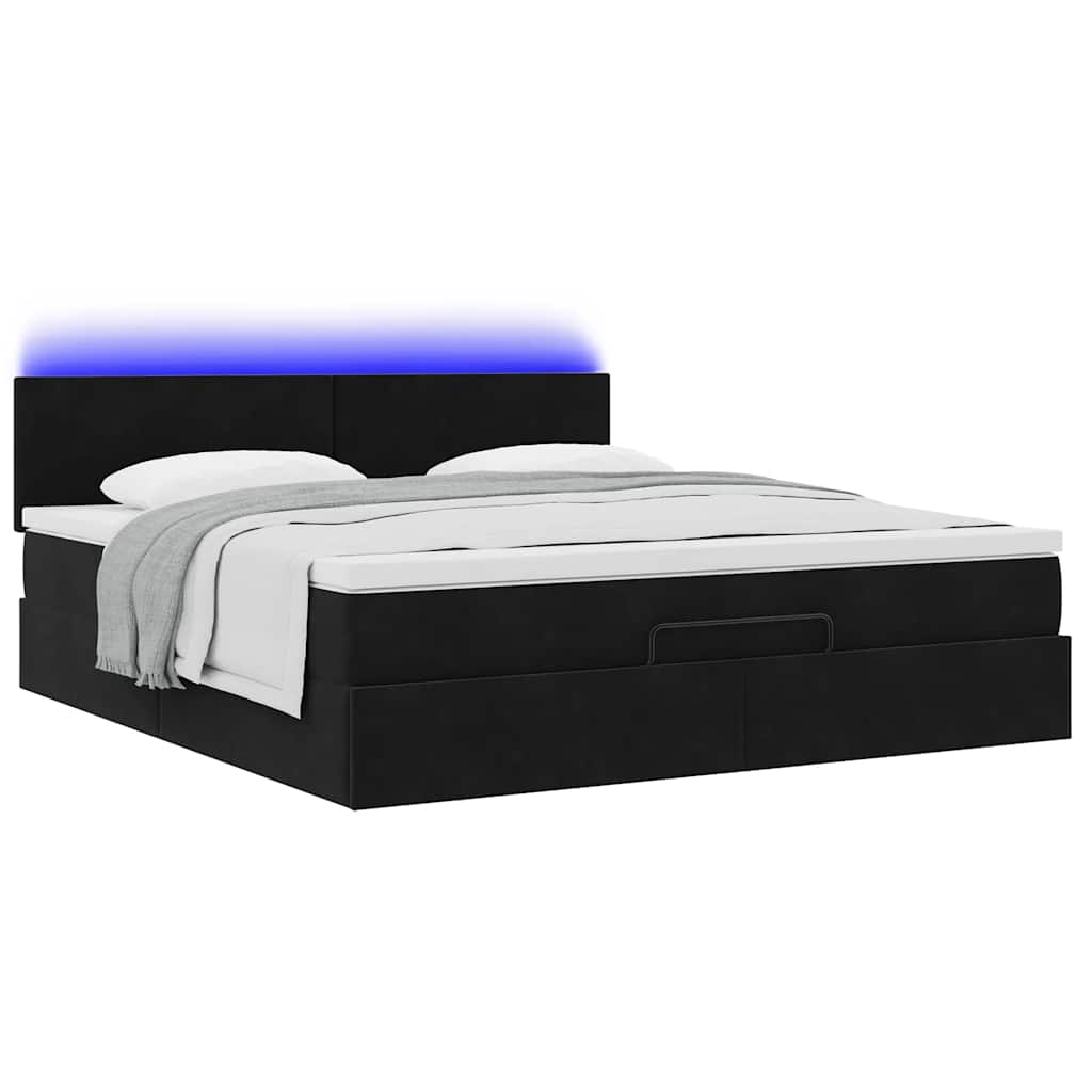 Struttura Letto Pouf con Materasso Nero 180x200 cm in Velluto