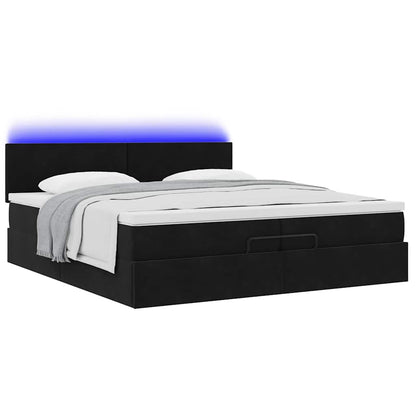 Struttura Letto Pouf con Materassi Nero 200x200 cm Velluto