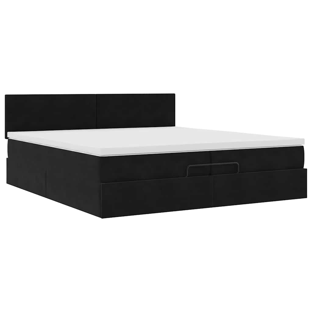 Struttura Letto Pouf con Materassi Nero 200x200 cm Velluto