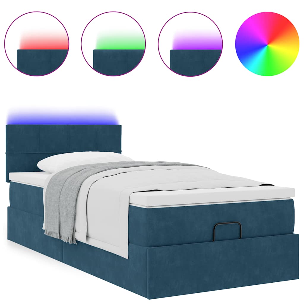 Pouf Letto con Materasso e LED Blu Scuro 80x200cm in Velluto
