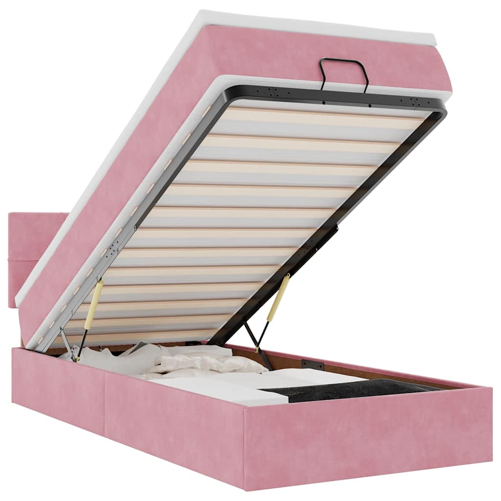 Pouf Letto con Materasso e LED Rosa 80x200cm in Velluto