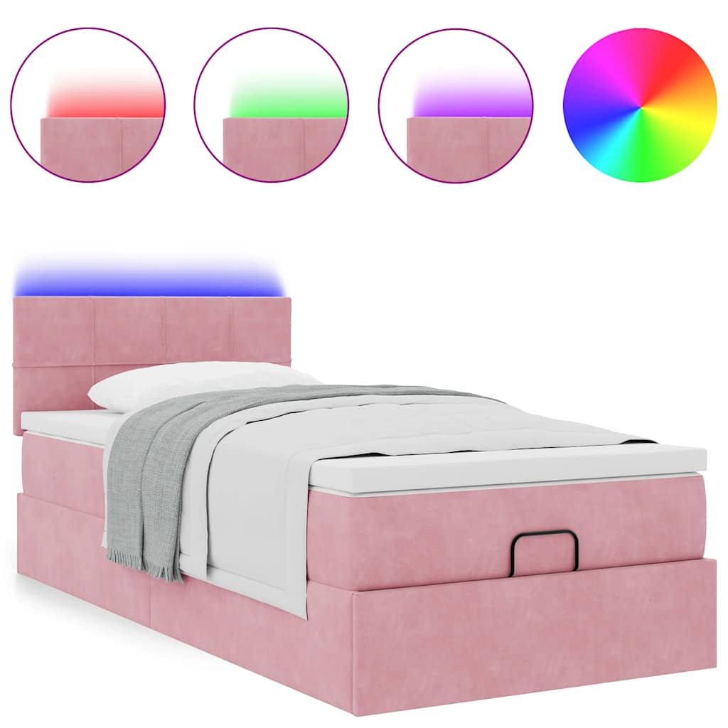 Pouf Letto con Materasso e LED Rosa 80x200cm in Velluto