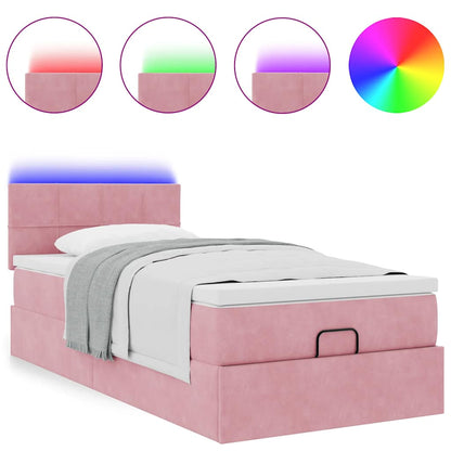 Pouf Letto con Materasso e LED Rosa 80x200cm in Velluto