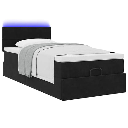 Struttura Letto Pouf con Materasso Nero 90x200 cm in Velluto