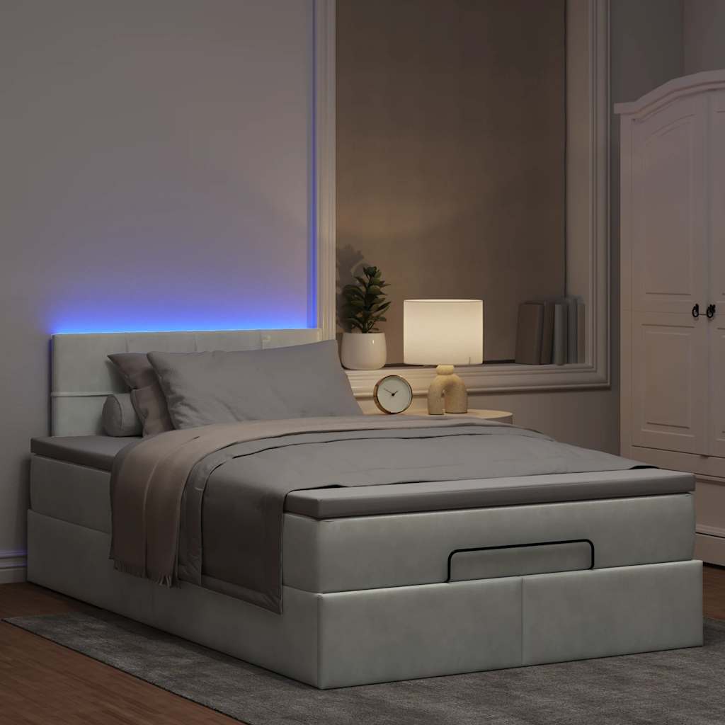 Pouf Letto con Materasso e LED Grigio Chiaro 120x190cm Velluto