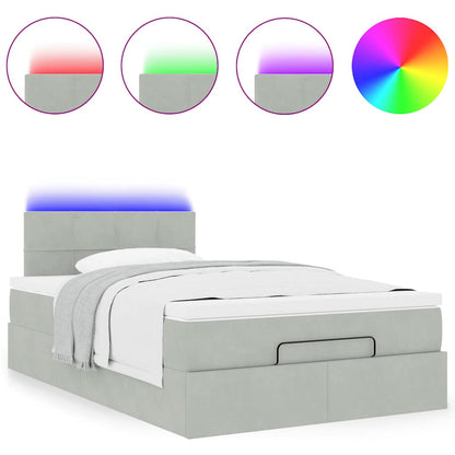 Pouf Letto con Materasso e LED Grigio Chiaro 120x190cm Velluto