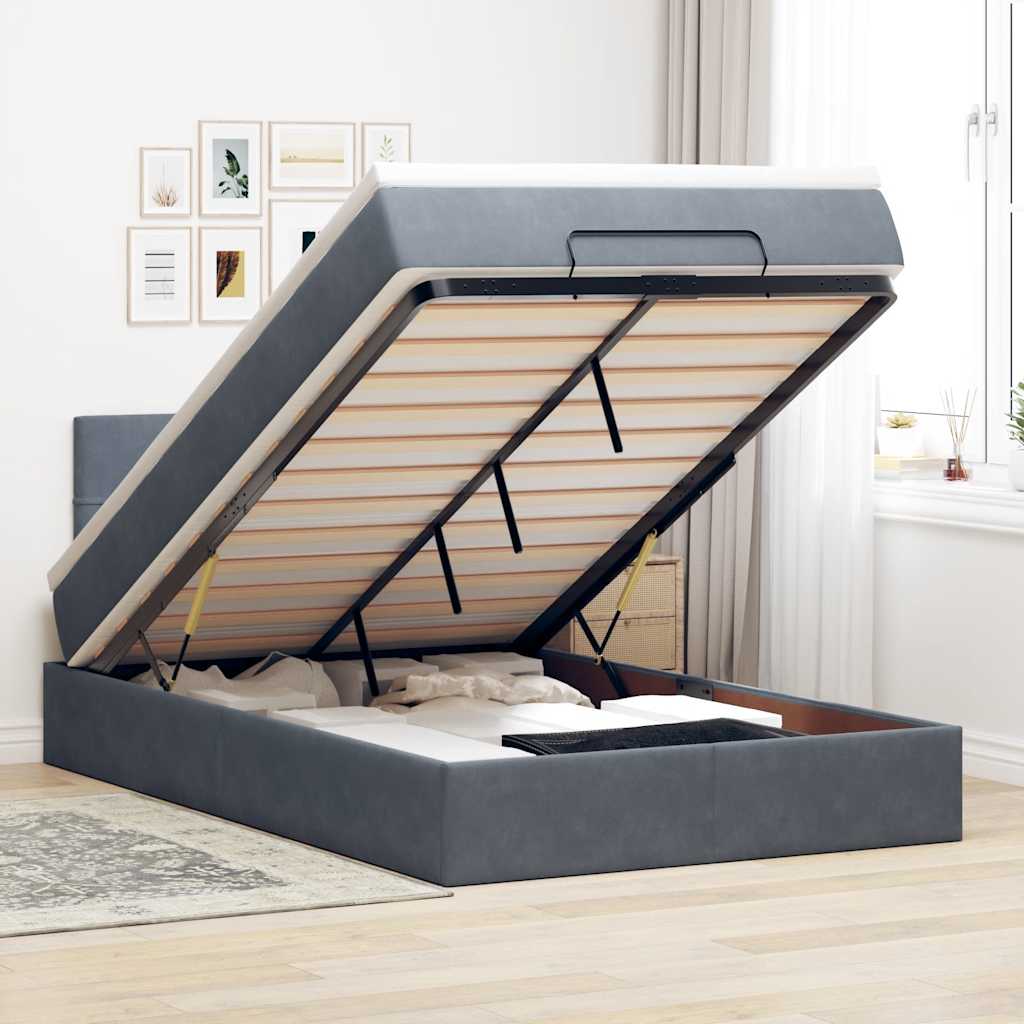Pouf Letto con Materasso e LED Grigio Scuro 120x190cm Velluto