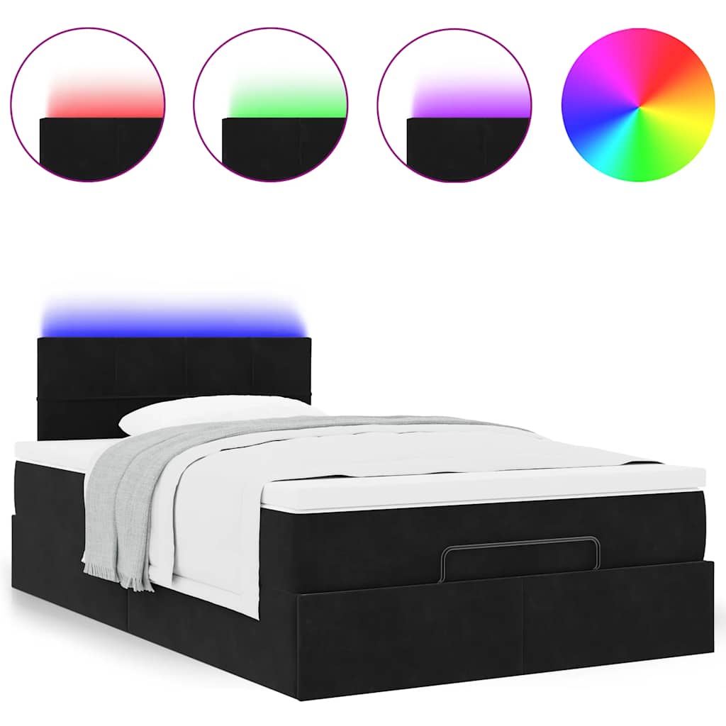 Pouf Letto con Materasso e LED Nero 120x190cm in Velluto