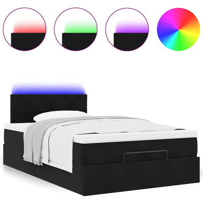 Pouf Letto con Materasso e LED Nero 120x190cm in Velluto