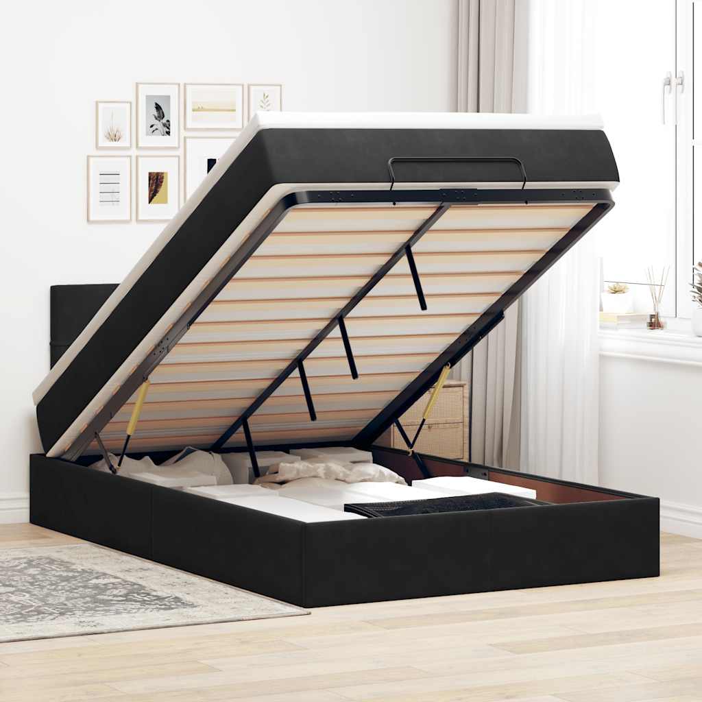 Pouf Letto con Materasso e LED Nero 120x190cm in Velluto