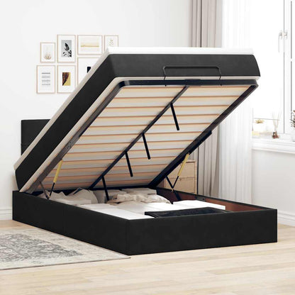 Pouf Letto con Materasso e LED Nero 120x190cm in Velluto