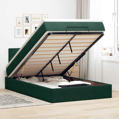 Pouf Letto con Materasso e LED Verde Scuro 120x190cm in Velluto