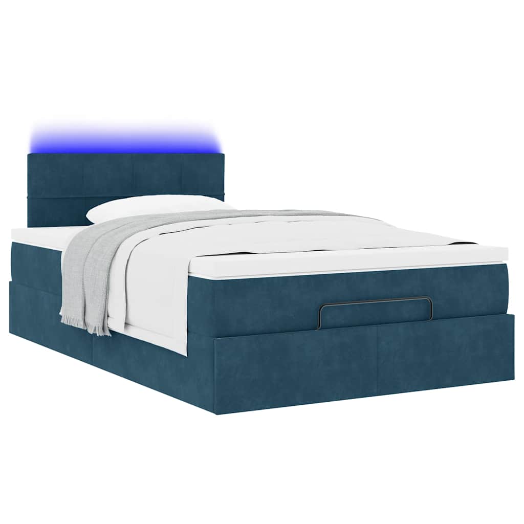 Struttura Letto Pouf con Materasso Blu Scuro 120x200 cm Velluto